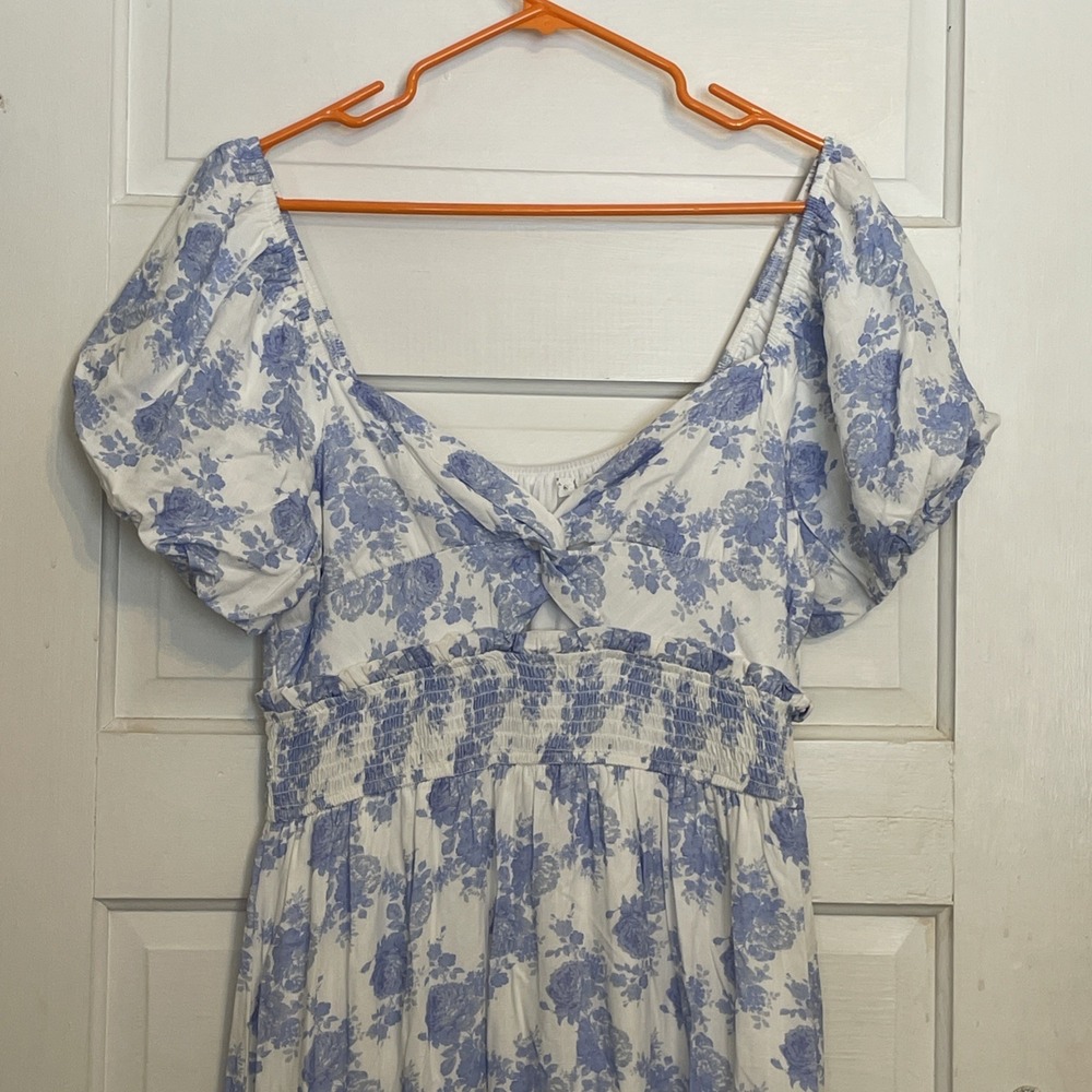 Altar'D State Nalia Floral Maxi‎ Dress XL Peasant Coquette Blue & White Print